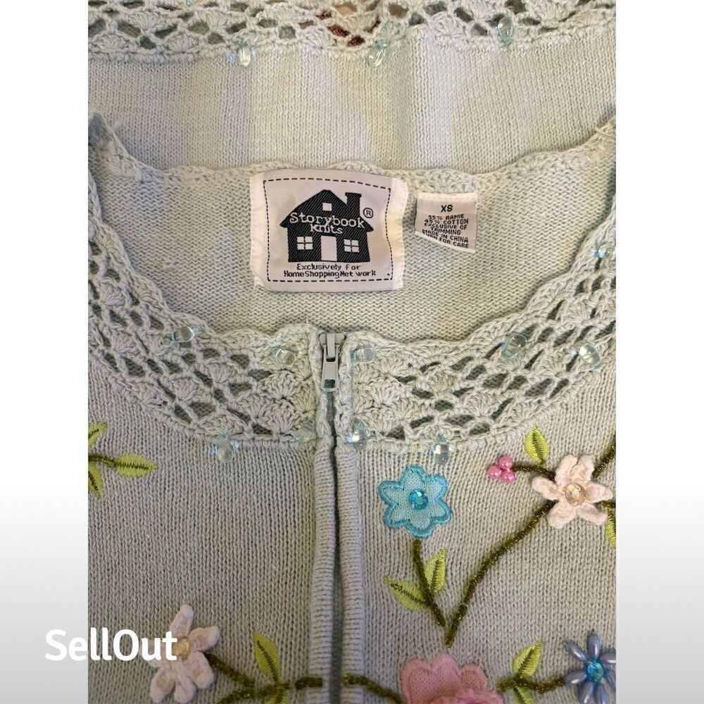 Vintage Storybook Knits Embroidered Floral Cardigan Sweater XS - Picture 6 of 6